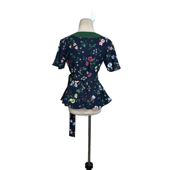 Ann Taylor black pink floral short sleeves wrap blouse size XXSP - Picture 3 of 10